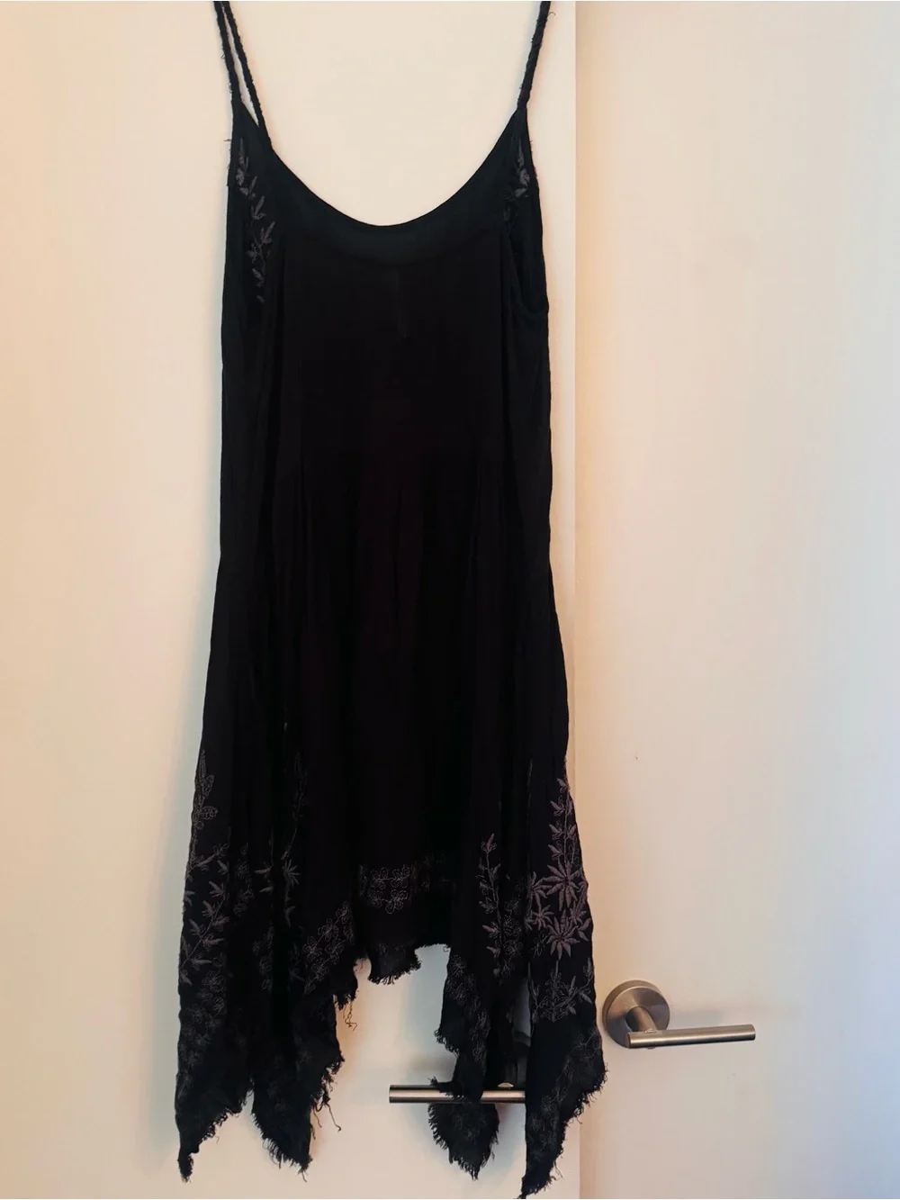 Free People Black Embroidered Asymmetrical Slip Dress - XS